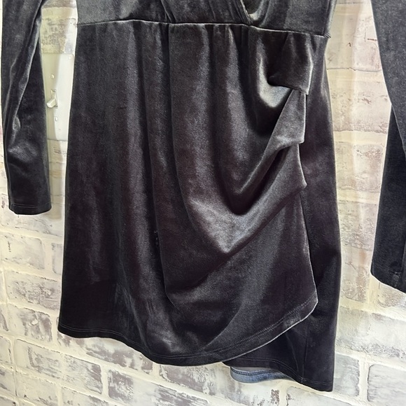 NWT Wild Fable Gray Long Sleeve Soft Velvet Mini Dress V Neck Holiday Womens Sm - Picture 4 of 11